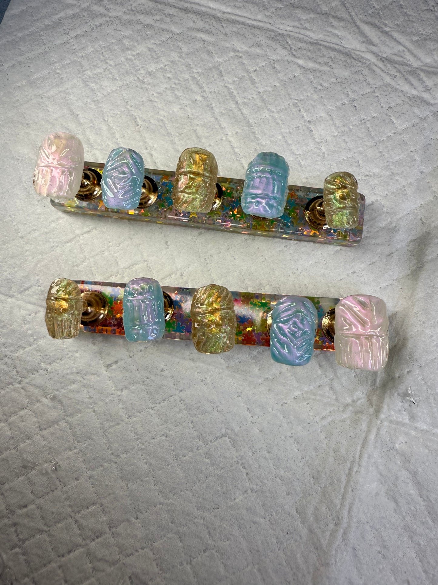 Iridescent Stained Glass Press-On Nail Set – Pastel Shimmer & Textured Glow