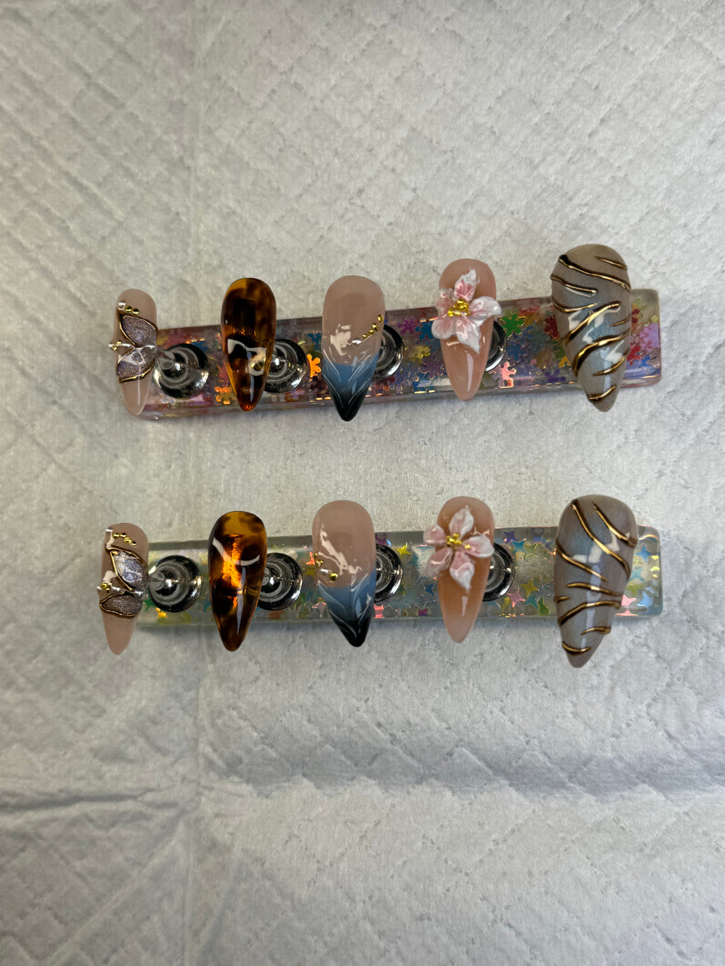 Autumn Muse Press-On Nail Set – Tortoiseshell, Florals & Golden Accents