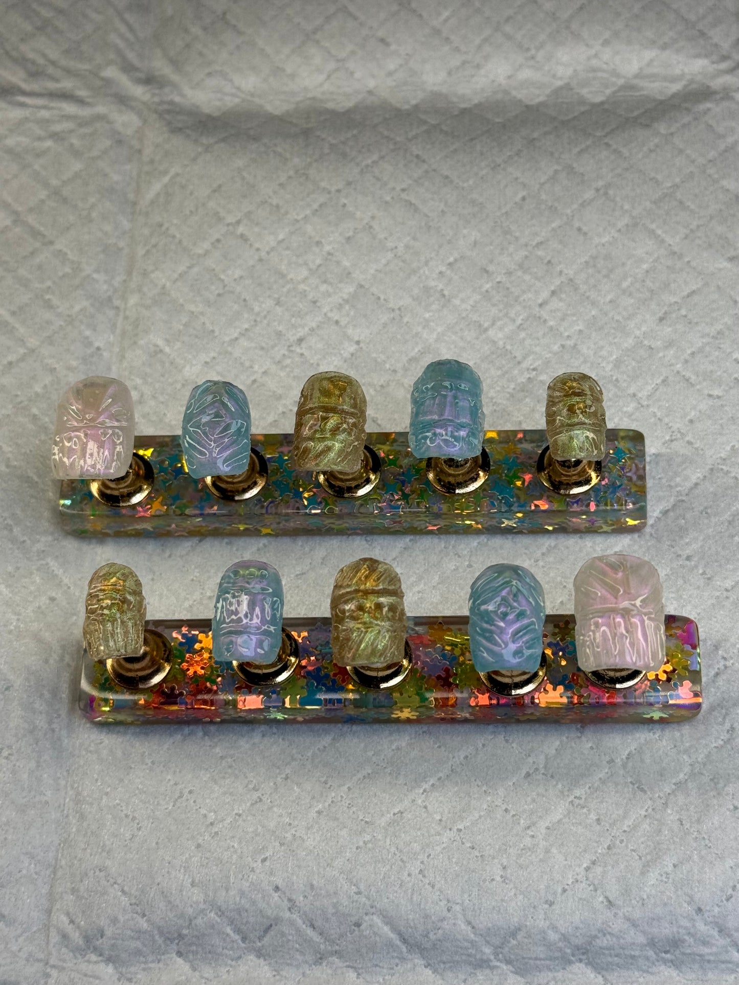 Iridescent Stained Glass Press-On Nail Set – Pastel Shimmer & Textured Glow