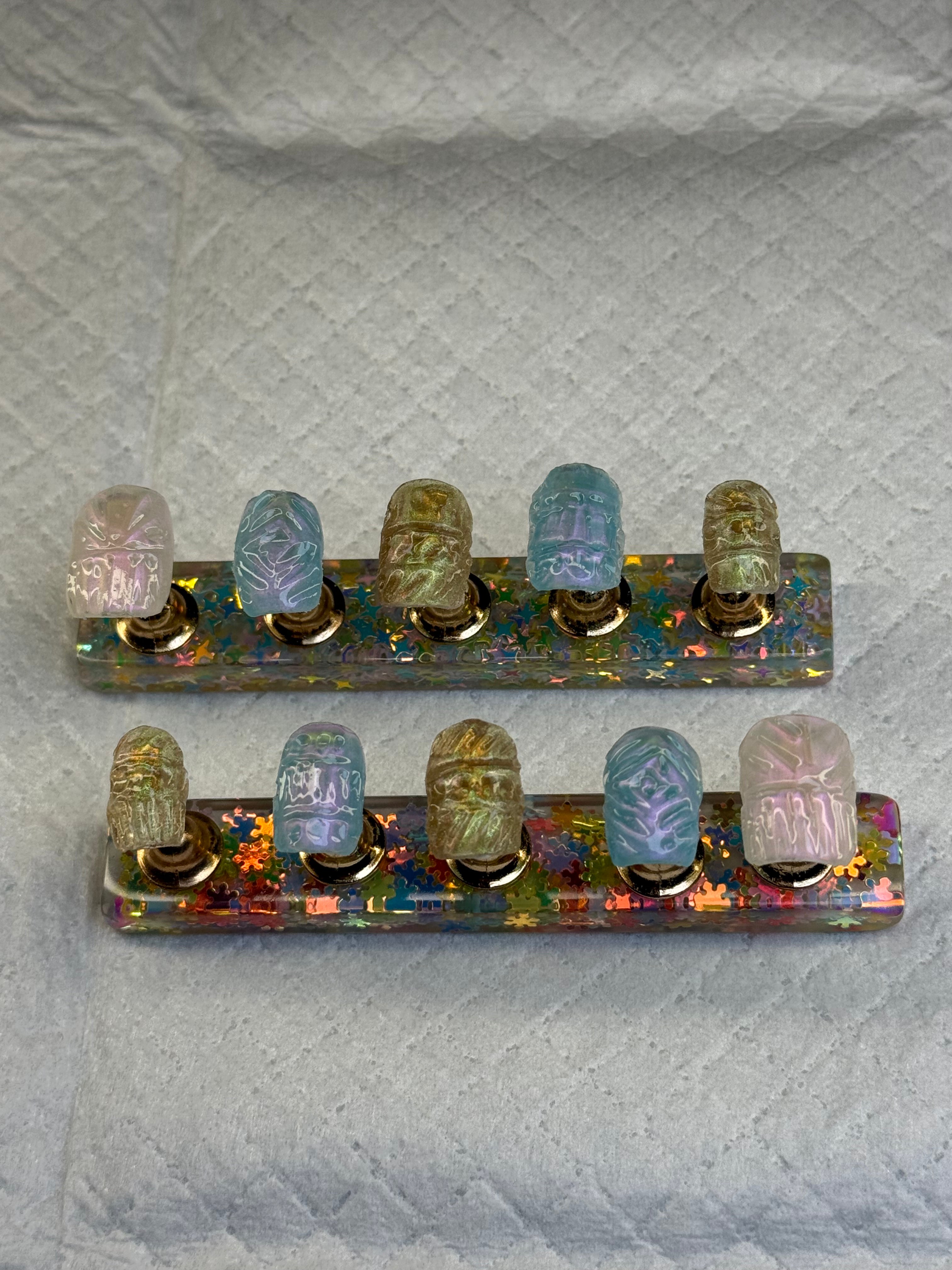 Iridescent Stained Glass Press-On Nail Set – Pastel Shimmer & Textured Glow